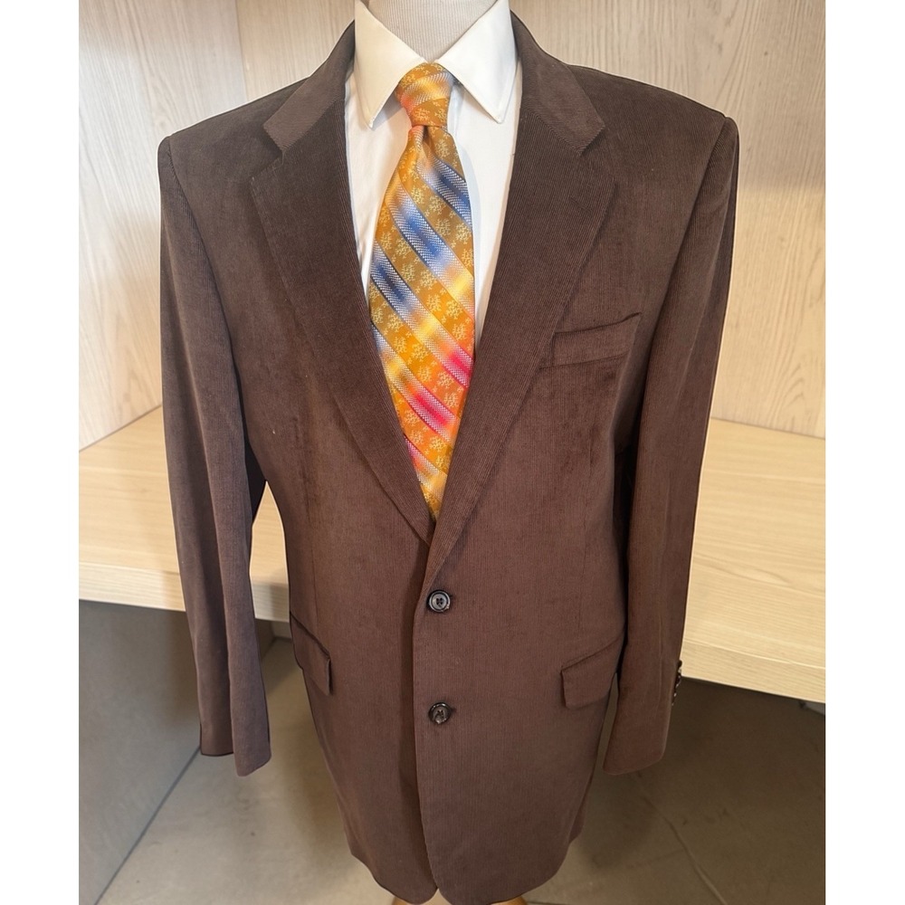 Jos A Bank Mens Sz 44L Brown Corduroy Blazer Cotton Tencel Sport Coat‎ Jacket